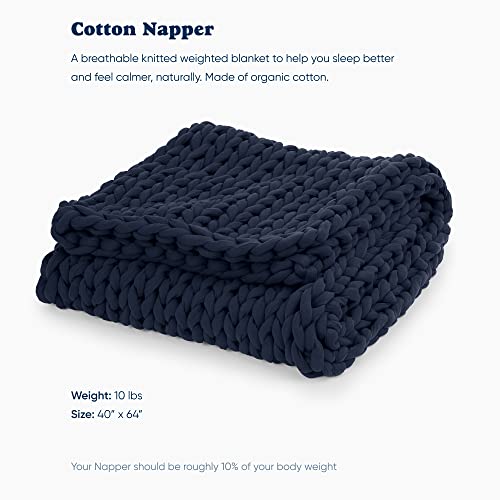 Image of Bearaby Cotton Hand-Knit Weighted Blankets for Adults - Chunky Knit Blanket - Sustainable, Breathable, Organic, Cooling Weighted Blanket - Machine Washable (Midnight Blue, 10 lbs, 40 inchx64 inch)