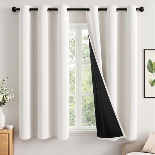 Image of MIULEE Ivory 100% Blackout Curtains for Bedroom 40x63 Inch Long 2 Panels | 2 Thick Layers Thermal Insulated Window Curtains with Black Liner, Noise Reducing Grommet, Drapes for Living Room