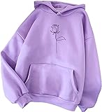 Aujelly Sudadera con capucha para mujer, casual, rosa, estampado, manga larga, con bolsillos Lila A. S