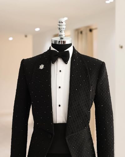 Men's Slim Fit Tuxedo Suit 2 Pieces with Rhinestone Welt Pockets Dual Vents Formal Jacket and Pants4