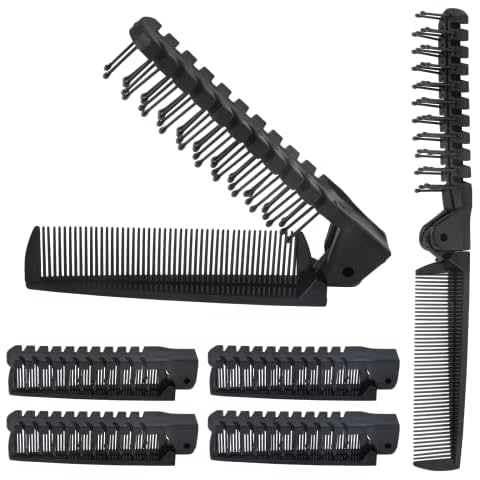 Qjaiune 6PCS Travel Folding Hair Brush and Comb Set, Anti-Static Mini Pocket Combs for Men & Women (Black, Plastic) Cover