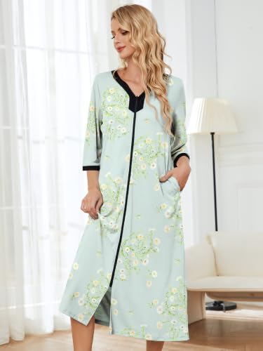 Image of PITINAN Moo Moo Nightgown House Dress Zip up Robes for Women Long Lounge Dress House Coat Women S-3XL