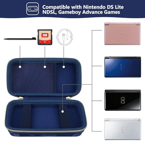 Image of Supmay Hard Carrying Case Compatible with Nintendo DS Lite NDSL, Gameboy Advance Games Storage Holder Travel Bag with Mesh Pocket for USB Charging Cable, Stylus, Earphones, Game Cartridge, Blue