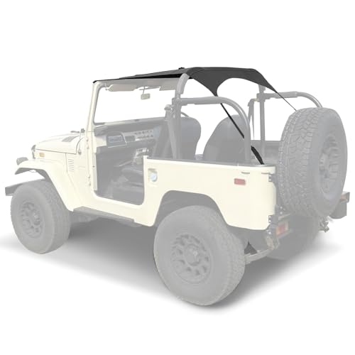 ZWPARTS Bimini Soft Top Compatible with 1964-1984 Toyota Land Cruiser FJ40 Series Heavy Duty Canvas and Black Vinyl Leather Material for Sun and Light Rain Protection