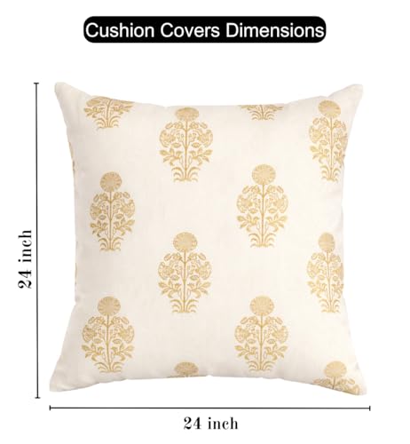 Image of DEVSANG Foil Velvet Cushion Covers 24 inch x 24 inch Set of 5 pc, Cream