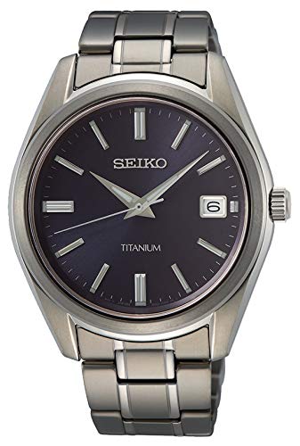 Seiko Classic Quartz Blue Dial Grey Titanium Men's Watch SUR373