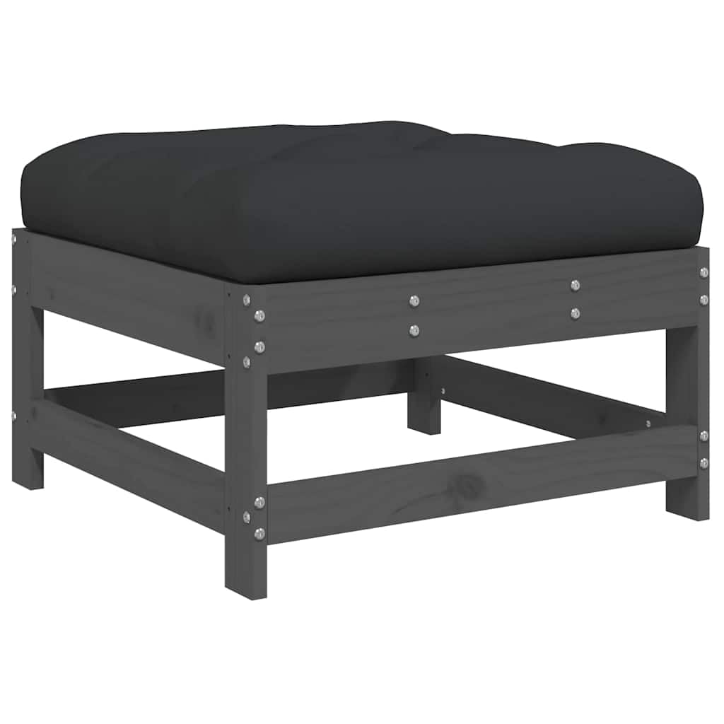 Taboret ogrodowy z poduszką, szary, lite drewno sosnowe, 62 x 62 x 32 cm, wytrzymały i stabilny, na taras, do ogrodu, mebli outdoorowych