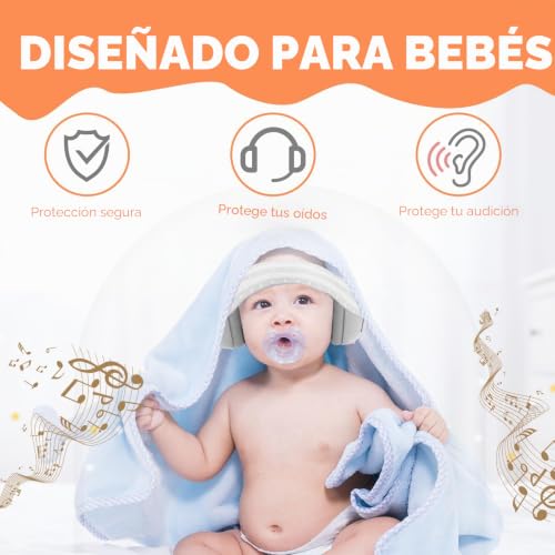 Miniatura 6 de Protección Auditiva Para Bebé, Auriculares 2 En 1, Con Diadema Ajustable Y Acolchado, Orejeras Para Niños Hasta 4 Años, Adecuadas Para Dormir Y Viajar