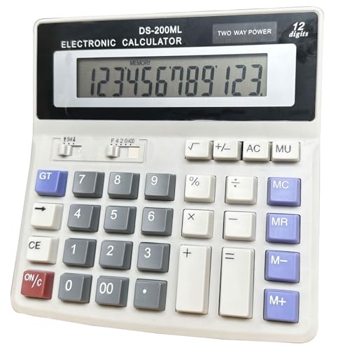 Desk Calculator Large 12 Digit Display, Dual Power Basic Calculator Desktop, Big Button for Office,...