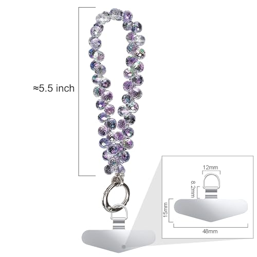 Image of TENOC Beaded Phone Wrist Strap, Purple | Cellphone Lanyard Chain, Sparkling Wristlet Bracelet, For Women