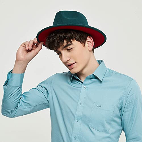 Image of jingsha Fedora Hats for Men & Women Wide Brim Fedora Felt Panama Hat Men's Dress Hats with Belt Buckle