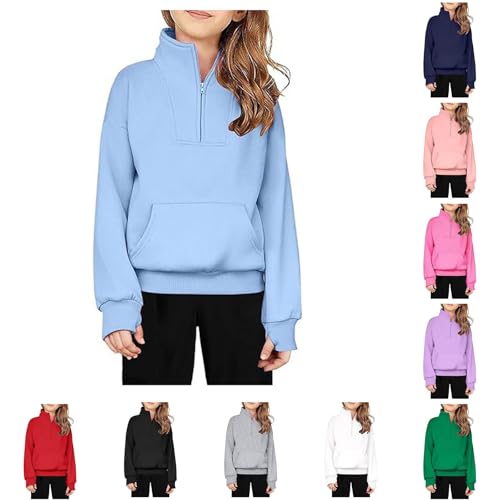 Half Zip Crop Sweatshirt for Kids Girls Stand Collar Athletic Sport Pullover Tops with Thumb Hole Preppy Clothes2