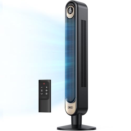 Dreo - Ventilador de torre de 42 pulgadas, silencioso y oscilante sin aspas con control remoto, 6 velocidades, 4 modos, visualización LED, temporizador de 12 horas, ventilador de pie BlackGold,