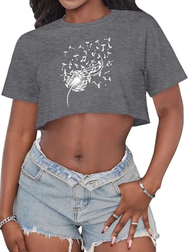 Image of Crop Tops for Women Oversized Short Sleeve T Shirts Crew Neck Cropped Tees