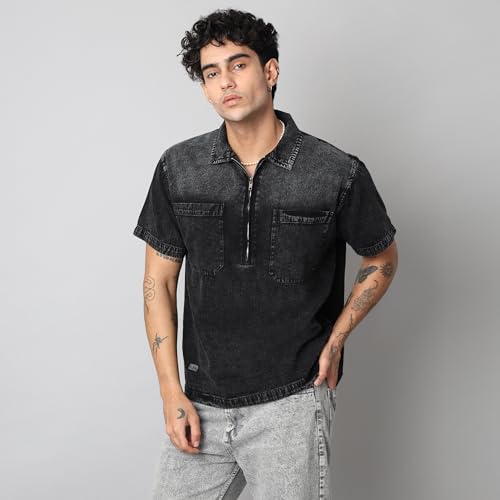 Image of D... finish Men's Denim Half Sleeve Shirt | Men Oversized Shirt