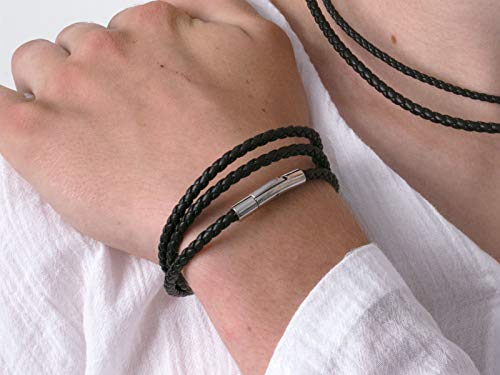 Fly Style Halskette aus Kunstleder schwarz geflochten mit Verschluss aus Edelstahl - Herren Kette, Längen:ca. 50.0 cm, Stärke:4 mm