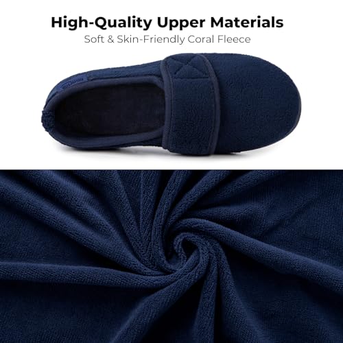 Hometop Comfortable Women'S Adjustable Coral Fleece Slippers Cozy Memory Foam Closed Back House Shoes For Indoor Outdoor Oxford Blue,8 Us thumb #4