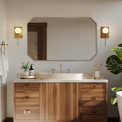 Image of ANDY STAR Gold Octagon Bathroom Mirror, 30x48 Inch Stainless Steel Metal Frame, Anti-Rust, Shatterproof HD Glass, Wall Mounted for Bathroom, Bedroom, Living Room