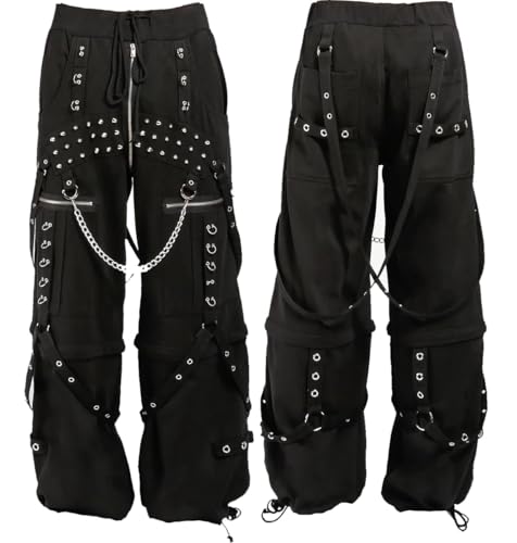 Men Extreme Bondage Goth Punk Rock Gothic Black Gothic Pant/Metal Studs Trouser Black Pants/USA4