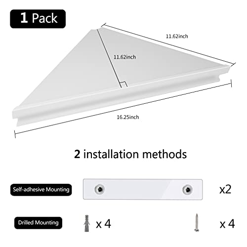 Evron Wall Mount Corner Shelf,Easy To Install Metal Front Floating Corner Shelf With Self-Adhesive Tapes,Wood Imitation Corner Shelves With Wire Pass Hole Pattern (White) #TOP1