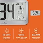 Marathon Slim Jumbo Panoramique Horloge de mur atomique avec date et température intérieure. 6-Inch Nombres, alarme et support de table. Batteries incluses (Graphite Gris)