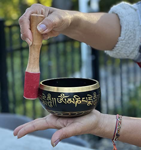 Tibetan Medium Size Singing Bowl Complete Set With Mallet And Brocade Cushion ~ For Meditation, Chakra Healing, Prayer, Yoga #TOP2
