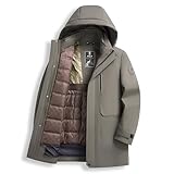 [GUREITOJP] グースダウンコート メンズ ジャケット ビジネス向け 無地 厚手 暖か ダウンアウター シニアアウター 高齢者 保温 紳士 防寒服 体型カバー カジュアル 超軽量 カジュアル トレンド 冬 おしゃれ カーキ M