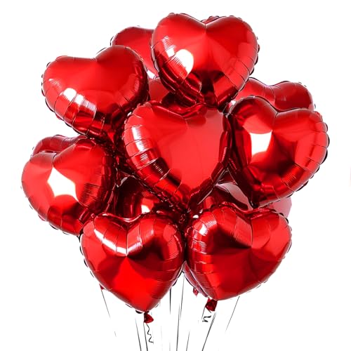 SULALABOO 15Pcs Red Heart Balloons Helium 18 Inch Heart Shaped Foil Balloons for Valentines Day Mothers Day Engagement Anniversary Birthday Bridal Wedding Party Decorations