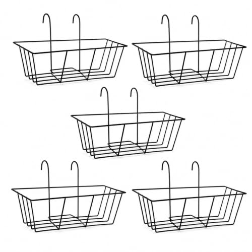 Image of ecofynd 5 Pack 16 Inches Metal Hanging Flower Pot Stand For Railing Planters, Gamla Stand Pot Holder for Balcony Decoration Items Outdoor, Plant Stands for Balcony, Flower Pot Stand Indoor (PS054-BLK)