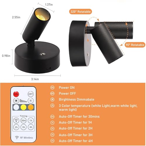 Image of MIOBLUE Spot Lights Indoor with Remote Up Lights Indoor, Wireless Picture Light Battery Operated Spotlights with Timer Dimmable Accent Uplighting Stick on Wall Light for Artwork,Plant,Potrait,1 Pack