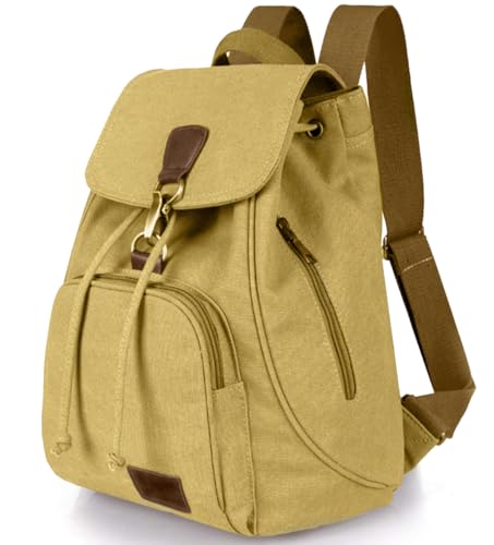 LassZone Sac à dos vintage avec cordon de serrage pour femme, sac à dos en toile, multi-poches,...