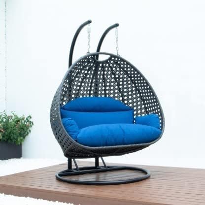 Image of OMANSH Double Seater Swing Chair with Stand & Cushion & Hook Outdoor || Indoor || Balcony || Garden || Living Room (Grey-Blue)