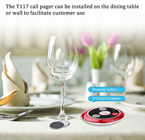 Miniatura 5 de Retekess T117 Sistema De Buscapersonas, Botón De Llamada Inalámbrico, 4 Teclas De Función, Resistente Al Agua, Para Reloj T114 Screen Td106 O Reloj T128, Restaurante, Hotel, Bar 5 Botones De Llamada