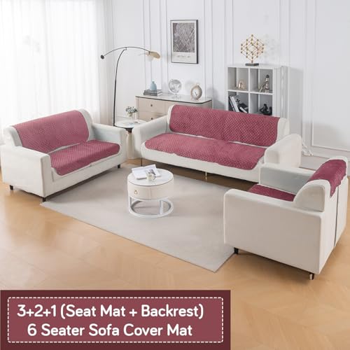 Image of HOKIPO Quilted Sofa Cover 6 Seater Set - Washable 3+2+1 Sofa Panel for Seat & Back | 'Quilt Classic' Pink (IN-927+926+925 * 2-Onion)