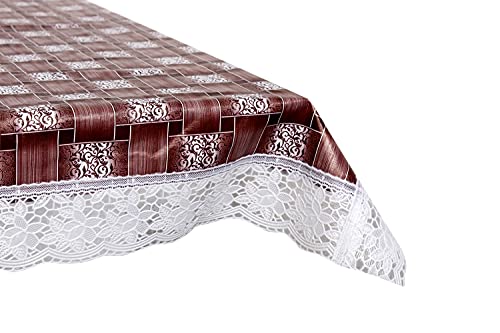 Image of The Furnishing Tree Waterproof PVC Rectangle Shaped 2 Seater Table Cover WxL 45x70 inches Basketweave Pattern Multicolor with White Border lace