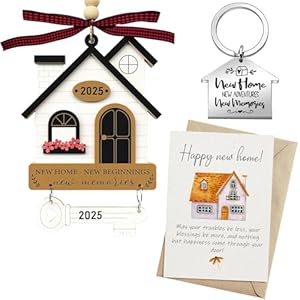 3 Pcs house warming gifts new home gifts Ornament 2025, Housewarming Gift Key Chain and Card, New Beginnings Keepsake, Xmas Tree Decor, Holiday Memories for First Home Family Colleague Friends Teacher