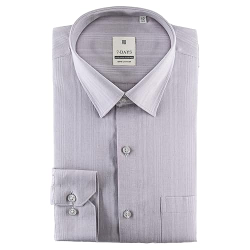 Image of 7-DAYS Men's Premium Formal Shirts - Regular Fit, Full Sleeve, 100% Pure Cotton, Self-Design, with Pocket - Stylish Office Shirts for Men
