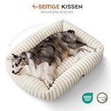 Upvilla Luxusweicher Hundekorb, Super Weiches hundebett Grosse Hunde, 4-seitiges Nackenkissen, Abnehmbare Waschbare Hundematte, Hundesofa mit Griffen, Haustierbett (Beige, 109 * 76 * 20cm)