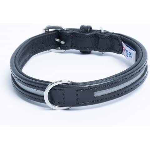 Angel Pet Supplies Leather Reflective Collar, 16 by 3/4-Inch, Black Cover