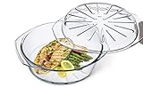 Simax Casserole Dish For Oven: Glass Baking Dish With Lid – Ridged Design for Low Fat Cooking - Microwave, Oven, and Dishwasher Safe Cookware – Borosilicate Glassware – 2.6 Qt. Round Baking Dish