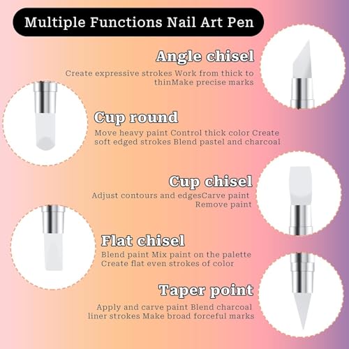Image of Keli 5 Pcs Dual Head Silicone Nail Art Sculpting Tool Set, Professional 3D Nail Design Pen for UV, Poly Gel & Acrylic, Nail Carving Shaping Brush, Manicure DIY Tools for Salon & Home Use