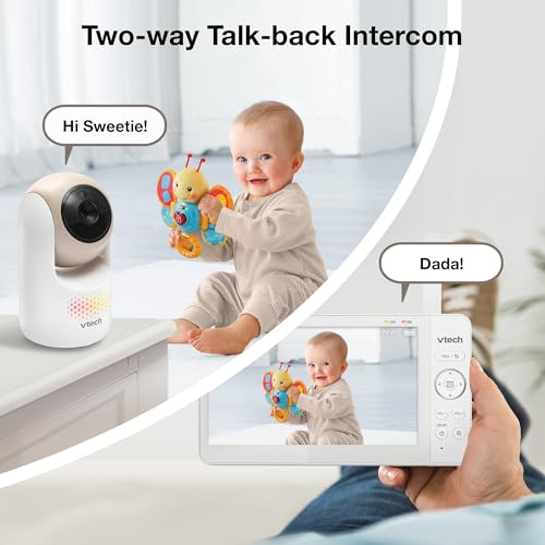 Image of VTech Baby Monitor No WiFi, 7 inch IPS Screen, 5000mAh 12Hr Battery, 360 Pan Tilt Zoom, Night Vision, Multi-Color Night Light, 2-Way Talk| Advanced Max Tan