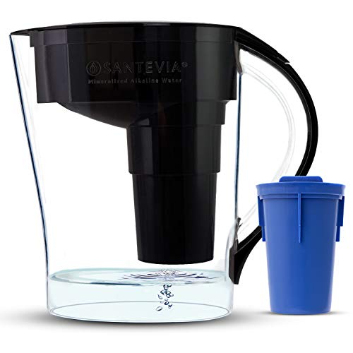 Santevia MINA Alkaline Water Filter Pitcher | 9-Cup at Home Water Filter That Adds Minerals and Makes Water Alkaline | Chlorine and Lead Water Filter | Made in North America