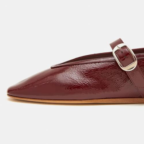 Pazzion Women's Cute Easy Buckle Strap Mary Jane Flats Closed Rounded Toe V Cut Flat Shoes for School Ballroom Dress Size 4-16 US4