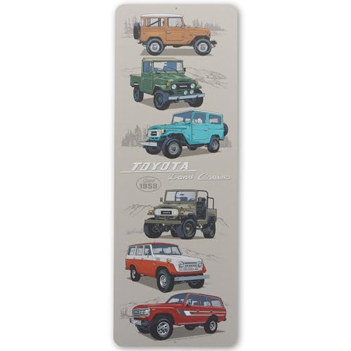 Toyota Land Cruiser Lineup Vertical Metal Sign - Large Toyota Wall Decor for Man Cave or Garage