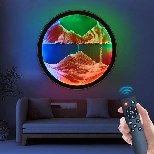 Image of Mtadmai17.6'' Moving Sand Art Liquid Motion Picture Rechargeable Battery Operated Wall Sconce 360 Rotate Color Changing Lamp Led Wall Art Sand Relaxing Craft for Bedroom Living Room Office-(Yellow)