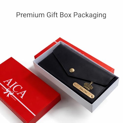Image of AICA Personalised Name & Charm Leather Womens Wallet Black