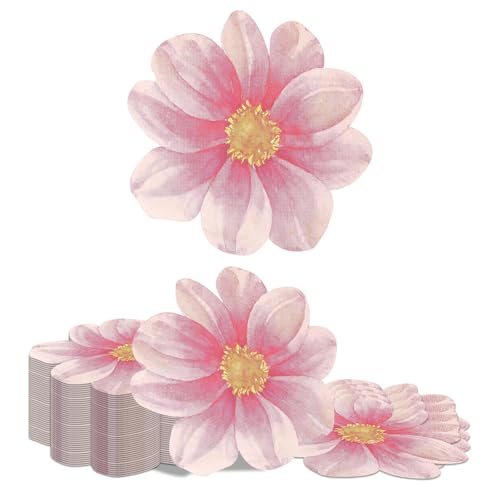 Kotkiddy 40 Blumenform Cocktail Servietten Rosa Einweg Floral Papierservietten für Braut Baby Shower Hochzeit Geburtstag Sommer Dinner Party Tischdeko