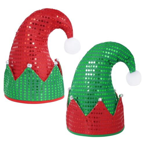 Yookat 2 Pack Christmas Elf Hat - Felt Elf Hat for Christmas and New Year (Green and Red)