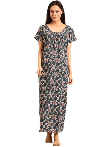 Image of Rupa Jon Aishwarya Women Full Length Printed Nighty in Premium Cotton Blend Fabric, Night Dress, Maxi Nighty for Comfortable Everyday Wear, Free Size
